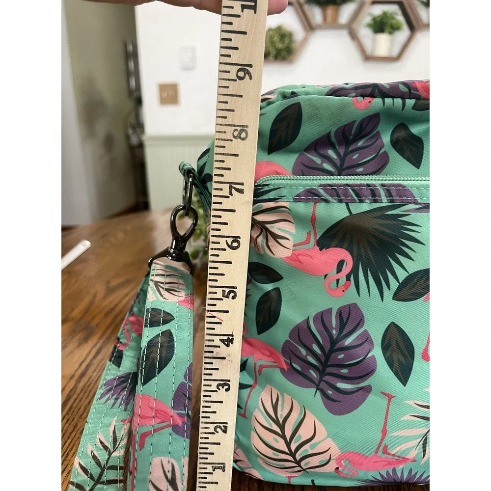 LUG PURSE BAG crossbody Straps AND Wallet SET Green Pink Flamingo Palm Tropical